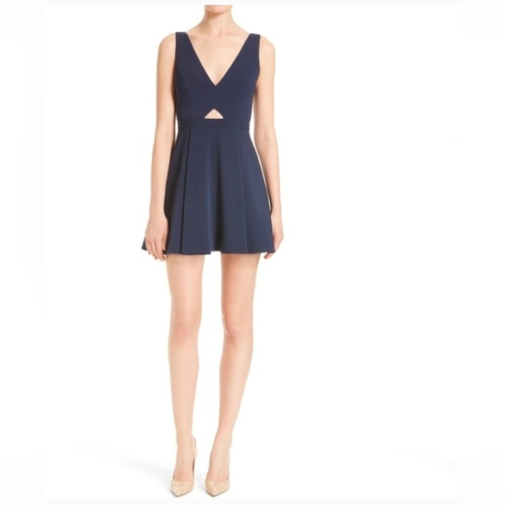 Alice + Olivia Nina Sleeveless Cutout Fit Flare Mini Dress Navy Blue Size 4